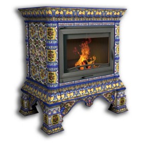 Печь-камин КОСТРОМА центральный одноярусный (цвет изразцов роспись Январь) КИМРпечь     